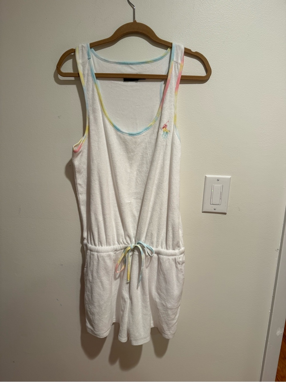 Polo by Ralph Lauren White Terry Romper with Pastel Trim